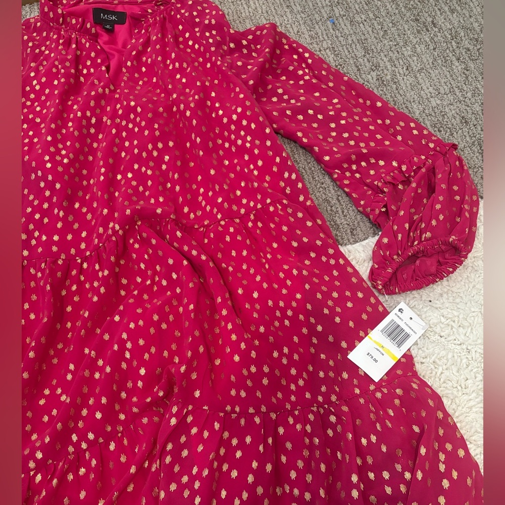 MSK pink and gold chiffon short dress